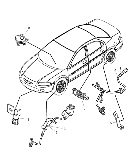 2004 Chrysler Sebring Sedan & Convertible Sensors - Body Diagram