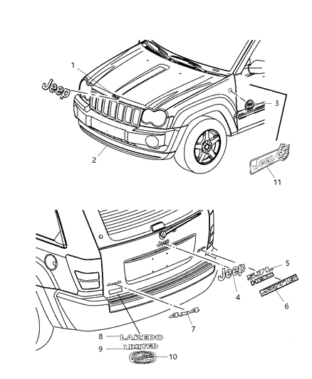 2006 Jeep Grand Cherokee Nameplate Diagram for 55373001AA