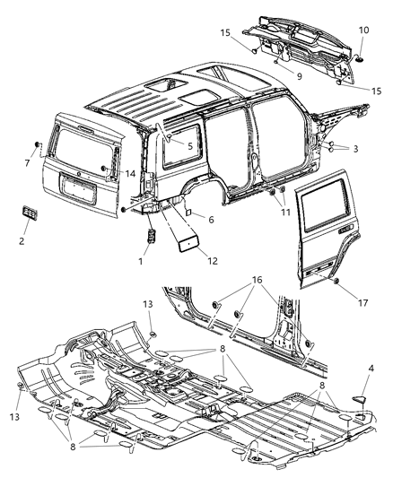 2009 Jeep Commander Body Plugs & Exhauster Diagram