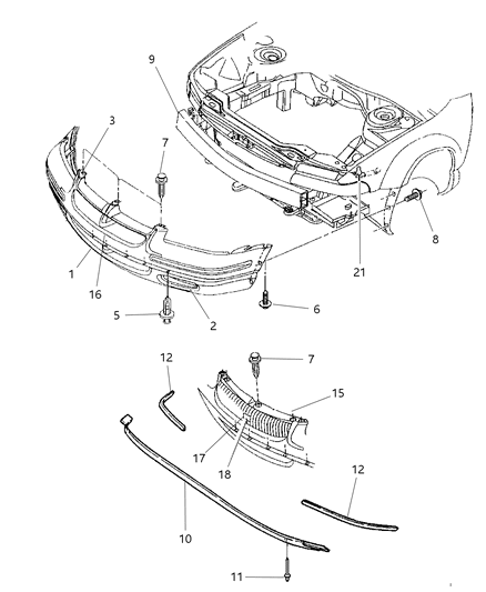 1997 Chrysler Cirrus Fascia, Front Diagram