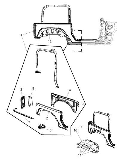 2010 Jeep Wrangler Rear Aperture (Quarter) Panel Diagram 1