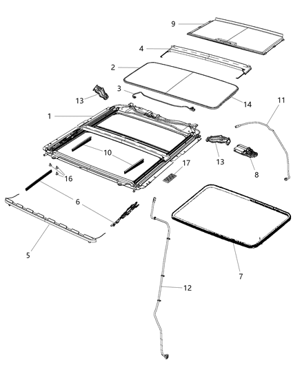 2017 Ram 1500 Sunroof Glass & Component Parts Diagram