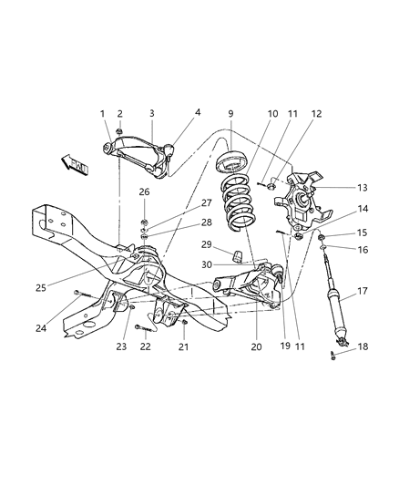 2000 Dodge Durango Front Suspension, Control Arms Springs Shocks Knuckles Diagram