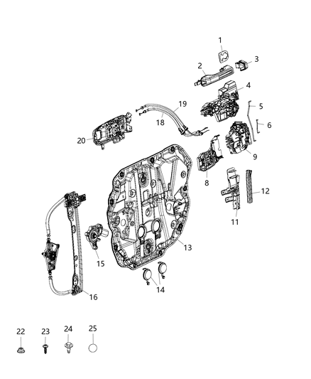 2020 Jeep Gladiator Front Door, Hardware Components Diagram