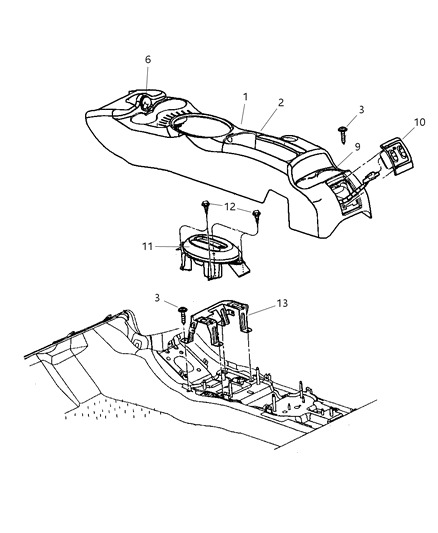 2001 Chrysler PT Cruiser Console, Floor Diagram