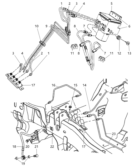 2007 Dodge Ram 1500 HCU, Lines And Hoses, Brake, Front Diagram 1