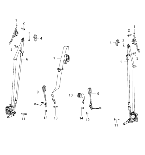 2021 Ram 1500 Seat Belts, First Row Diagram