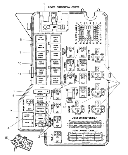 2002 Dodge Ram 2500 Quad & Club Cab Power Distribution Center - Relays & Fuses Diagram