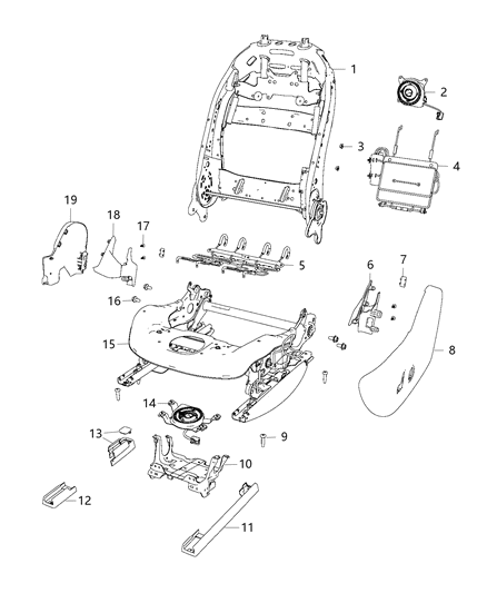 2019 Jeep Cherokee Frame-Front Seat Back Diagram for 68260535AC