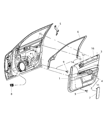 2009 Dodge Charger Panel-Front Door Trim Diagram for 1PH691DVAA