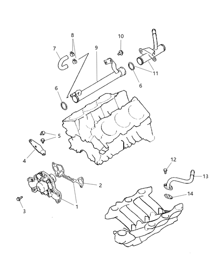 2000 Dodge Caravan Water Pump & Related Parts Diagram 2