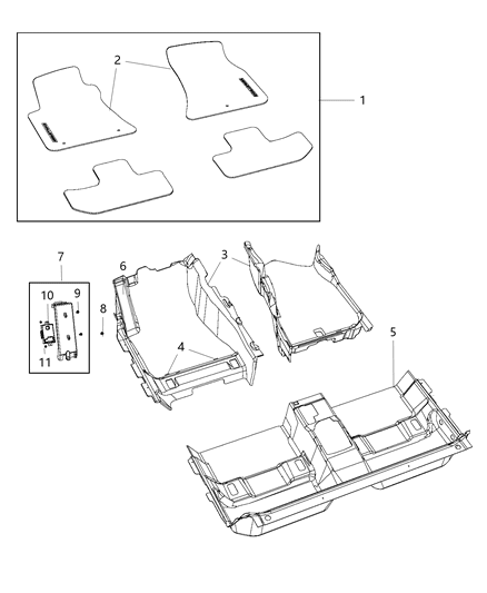 2019 Dodge Challenger Mat Kit-Floor - Front Diagram for 6RP47DX9AA