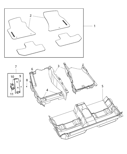 2019 Dodge Challenger Carpet-Front Floor Diagram for 6NR08DX9AB