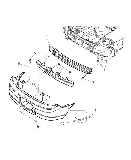 2005 Dodge Neon Rear Bumper Cover Diagram for 5101777AA