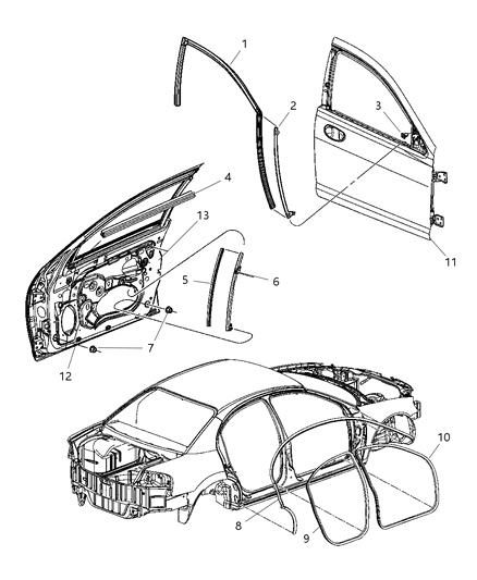 2004 Chrysler Sebring Weatherstrips - Front Door Diagram