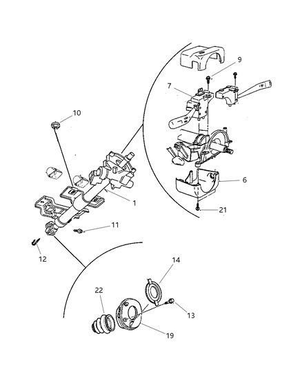 1997 Dodge Neon Column, Steering, Upper And Lower Diagram