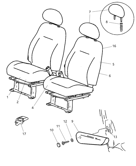 2004 Chrysler PT Cruiser Front Seat - Left Hand Drive Diagram 1