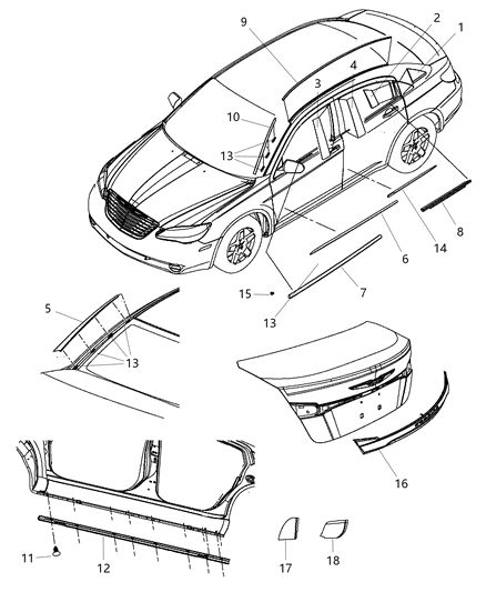 2013 Chrysler 200 Molding-Roof Diagram for ZF82RXFAC