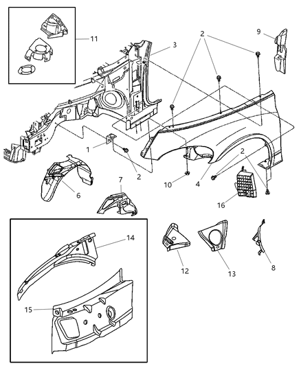 2001 Chrysler PT Cruiser Fender - Front Diagram