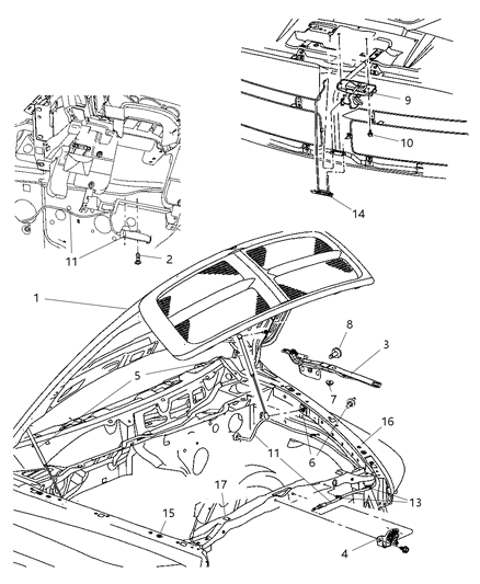 2008 Dodge Ram 2500 Hood Latch Support Diagram for 55372200AA