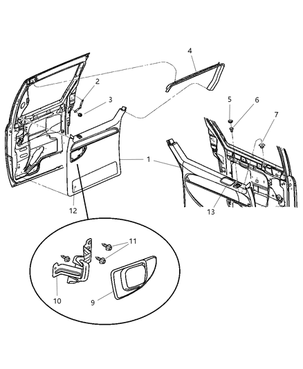 2001 Chrysler Town & Country Door Panel - Rear Sliding Diagram