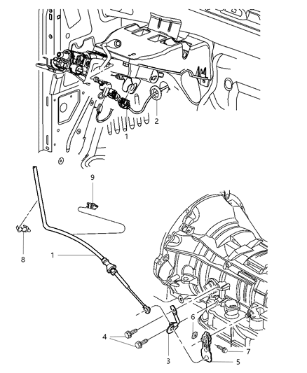 2008 Chrysler Aspen Gearshift Lever, Cable And Bracket Diagram