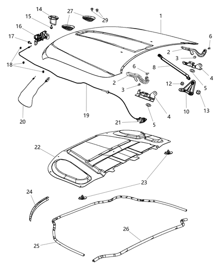 2020 Jeep Grand Cherokee Hood & Related Parts Diagram