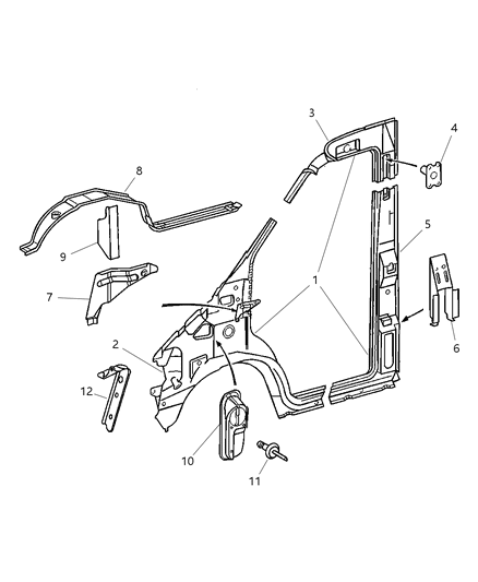 2004 Dodge Sprinter 2500 Panel-Body Side Aperture Diagram for 5121650AA