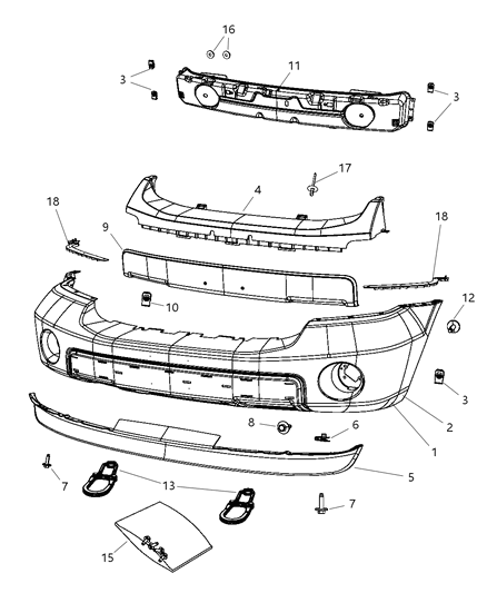 2007 Dodge Durango Front Bumper Cover Diagram for 68002920AA