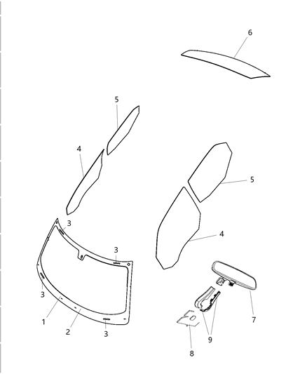 2011 Chrysler 300 Glass, Glass Hardware & Interior Mirror Diagram