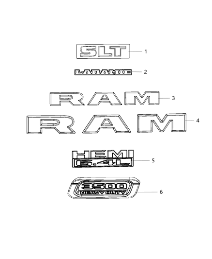 2019 Ram 3500 Nameplates, Emblems And Medallions Diagram