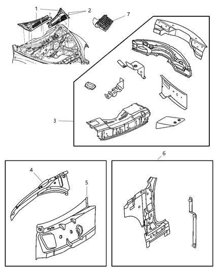 2005 Chrysler PT Cruiser Cowl Panel & Screen Diagram