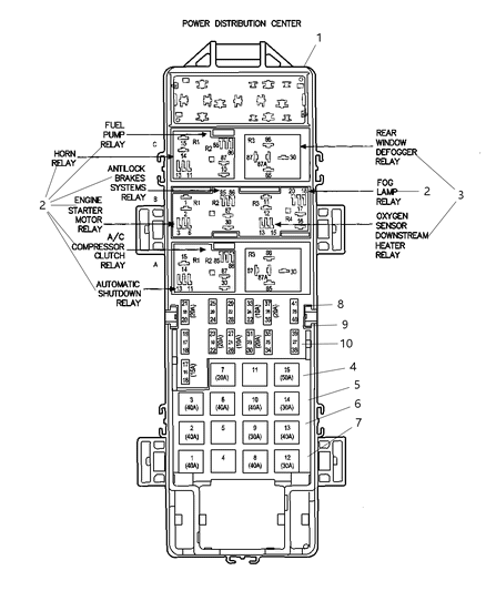 2001 Jeep Wrangler Cover-Power Distribution Center Diagram for 56047000AA