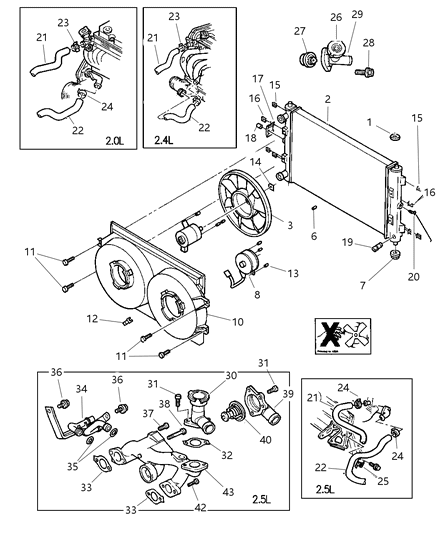 2000 Chrysler Cirrus Engine Cooling Radiator Diagram for 4596399AA