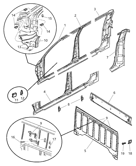 2001 Dodge Dakota Panel-Body Side Aperture Front Diagram for 5017051AB