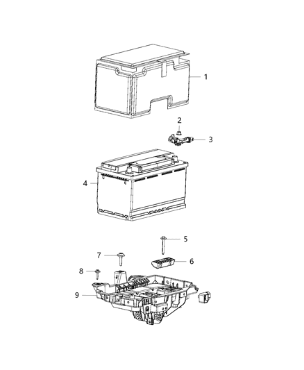 2018 Jeep Cherokee Battery, Tray, And Support Diagram