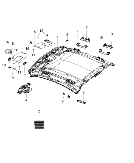 2018 Dodge Charger Headliner Diagram for 6GD00DX9AA