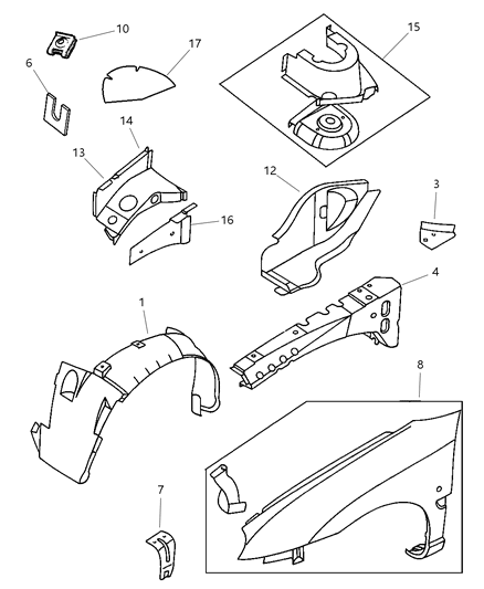 1998 Dodge Neon Fender Diagram for 5003645AA