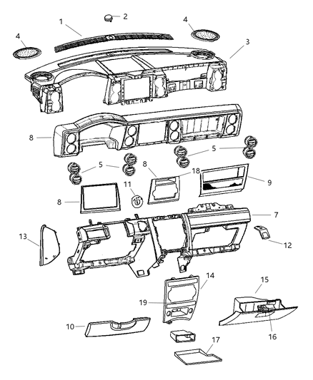 2006 Jeep Commander Instrument Panel - Upper Diagram
