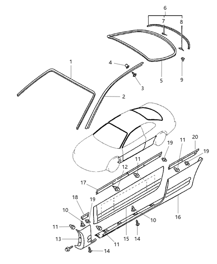 2000 Chrysler Sebring Coupe Moldings Diagram