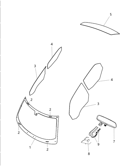 2012 Chrysler 300 Glass, Glass Hardware & Interior Mirror Diagram