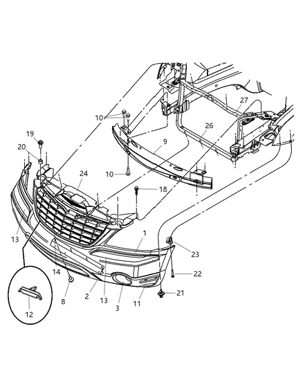 2004 Chrysler Pacifica Front Lower Bumper Cover Diagram for YM13ARXAA