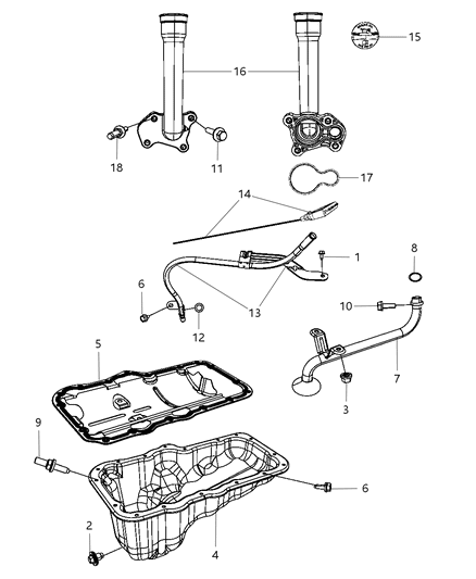 2008 Dodge Nitro Engine Oil Pan & Engine Oil Level Indicator & Related Parts Diagram 2