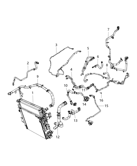 2019 Jeep Wrangler Radiator Hoses And Related Parts Diagram 2