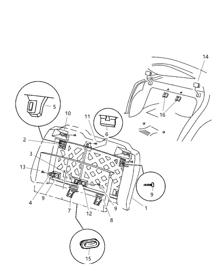 2001 Dodge Neon STRIKER Seat Back Latch Diagram for 5011382AA