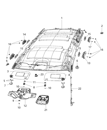 2016 Jeep Grand Cherokee Headliner Diagram for 6CK36LU5AA