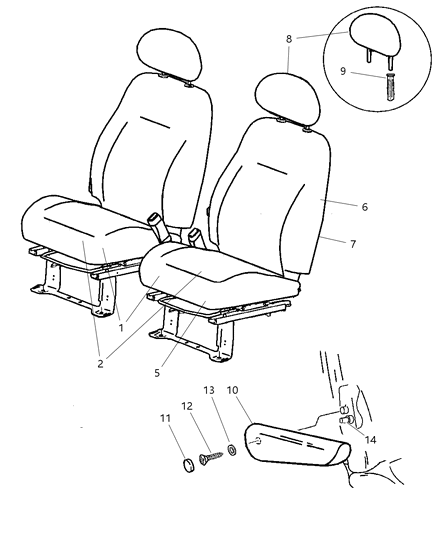 2003 Chrysler PT Cruiser Front Seat Back Cover Diagram for XM421DVAA