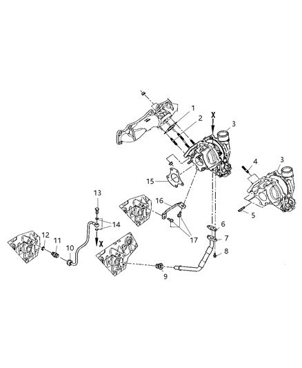 2008 Dodge Nitro Turbocharger & Oil Hoses / Tubes Diagram