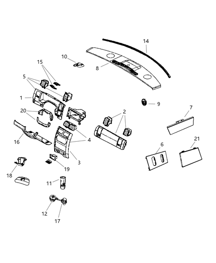 2009 Dodge Durango Instrument Panel Trim Diagram