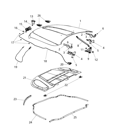 2018 Jeep Grand Cherokee Hood Panel Diagram for 68040264AI